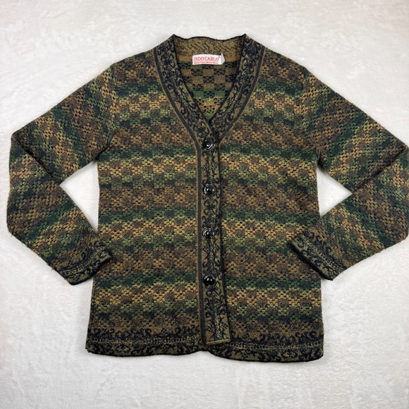 INDO CARLO Sweaters - Vintage Striped Inca Pattern Button Up Sweater Cardigan Womens Small Grandpacore